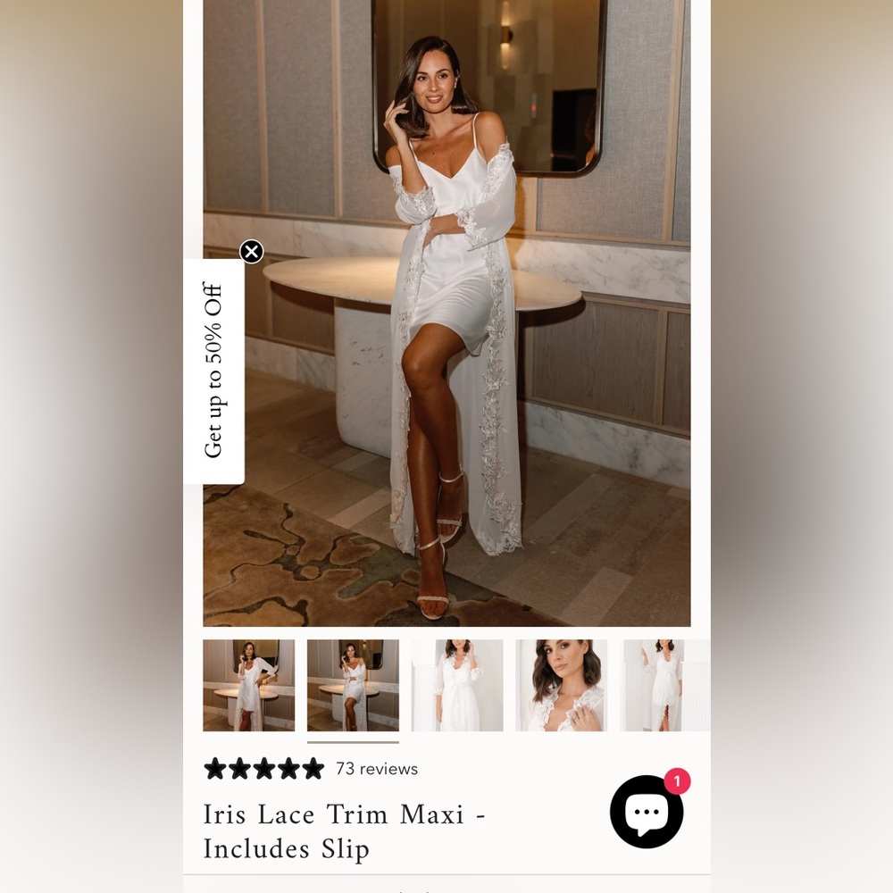 White Lace Trim Robe and Slip